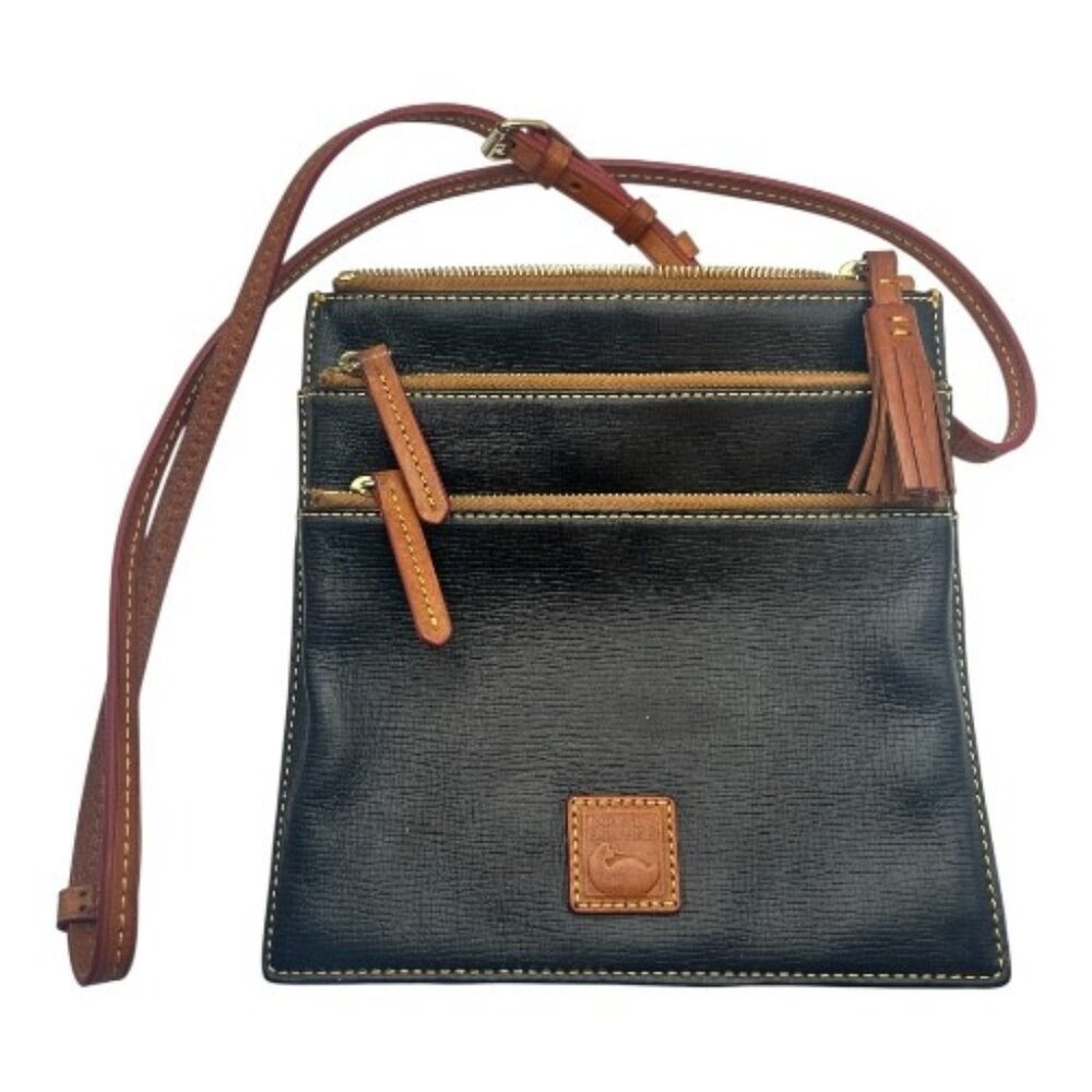 Vintage 90's Dooney & Bourke Triple Zip Florentine Black Leather Crossbody